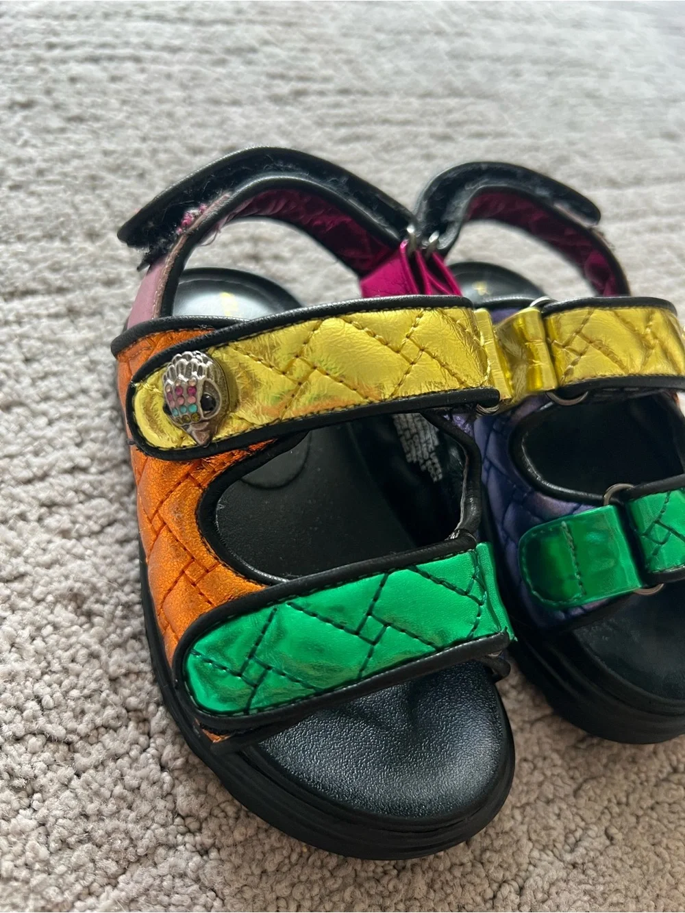 Kurt Geiger Toddler Mini Orson Multicolor Quilted Strap Leather Sandals